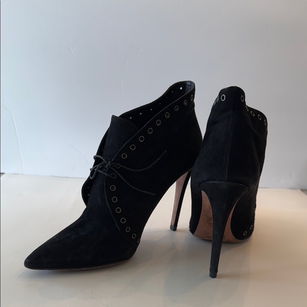 Prada Black Suede Stiletto Ankle Boots